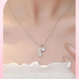 Love and deepspace game, Sylus feather necklace, role-playing, Syus pendant, jewelry accessories, props, Gothic, stainless steel, dainty heart, zirconia