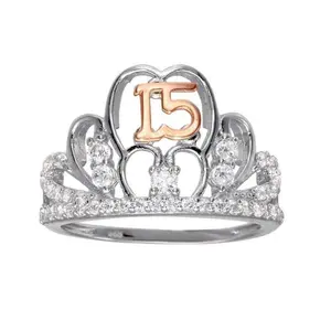 925 Silver ring 15 years - 15 años - quinceañera Rhodium plated cubic zirconia sterling sliver