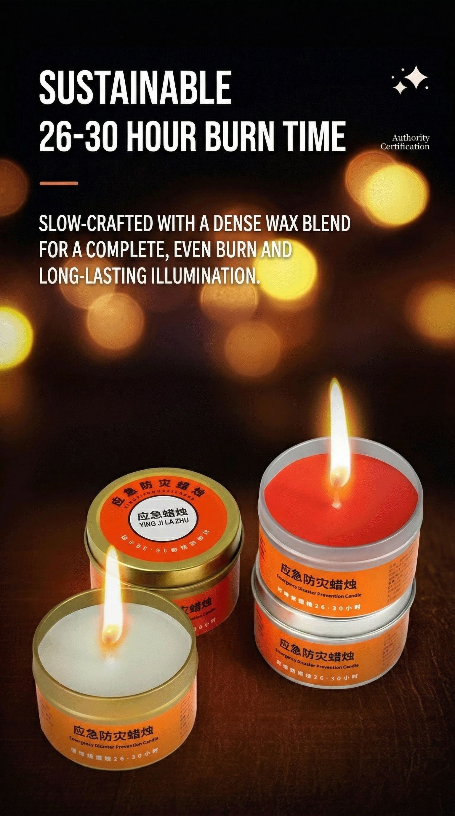 Long-Burning Emergency Candles (Pack of 3) - 30 Hour Burning Time Per Candle - Reliable Heat & Light for Survival Kit, Power Outage, Camping, & Disaster Preparedness - 100% Cotton Wick In Secure Tins