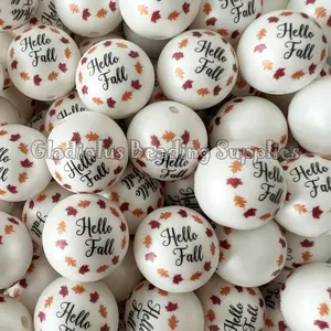 20mm Hello Fall Acrylic Bead, Autumn Beads, Bubblegum Bead, Chunky Bead Round beads, Gumball Beads, Beading Supplies