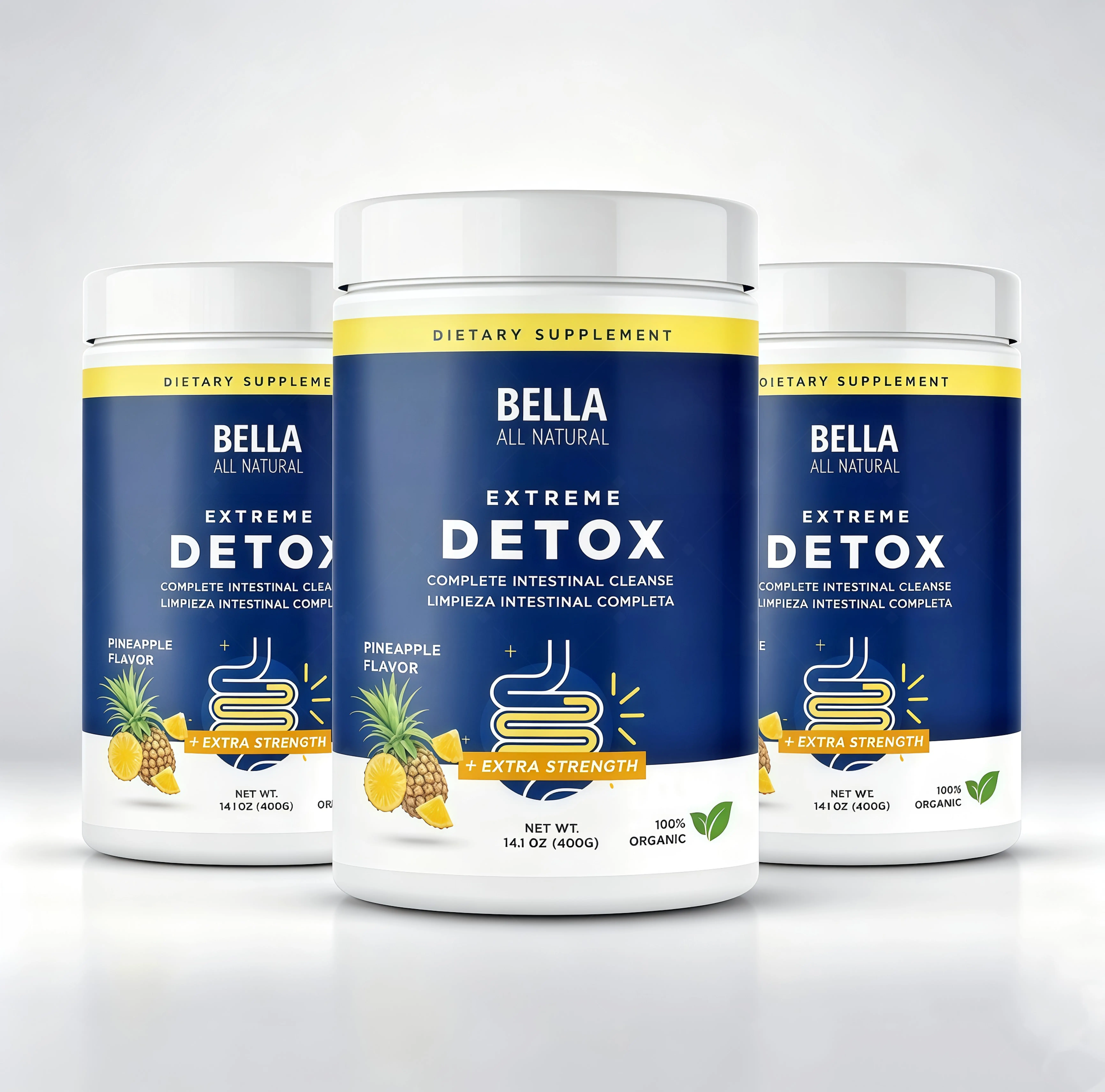 3 Pack Bella All Natural Extreme Detox Powder XS (Pineapple)