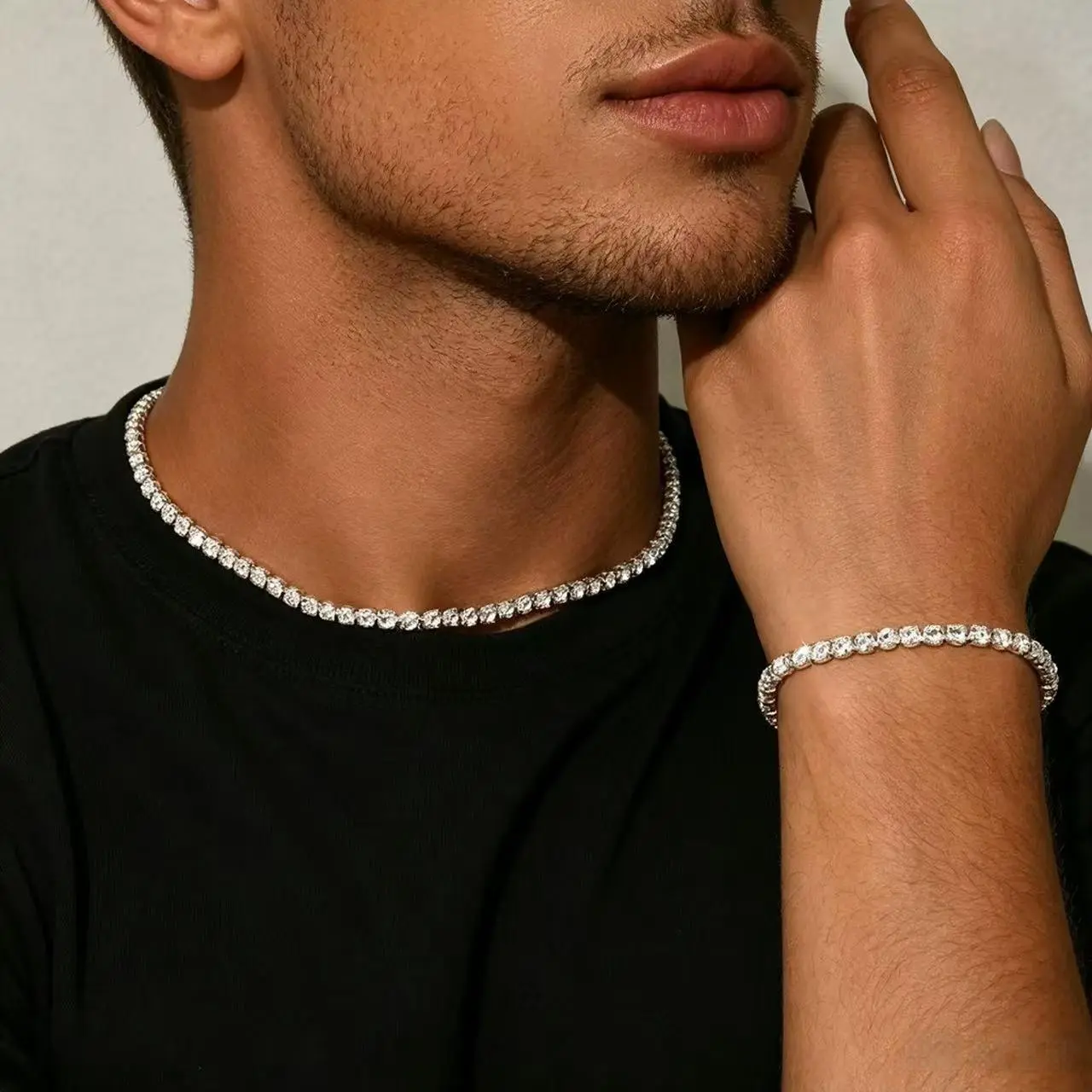 TikTok Summer Sale: Adjustable 18K White Gold Micro Tennis Necklace + Bracelet Duo - Affordable Luxury Gift!