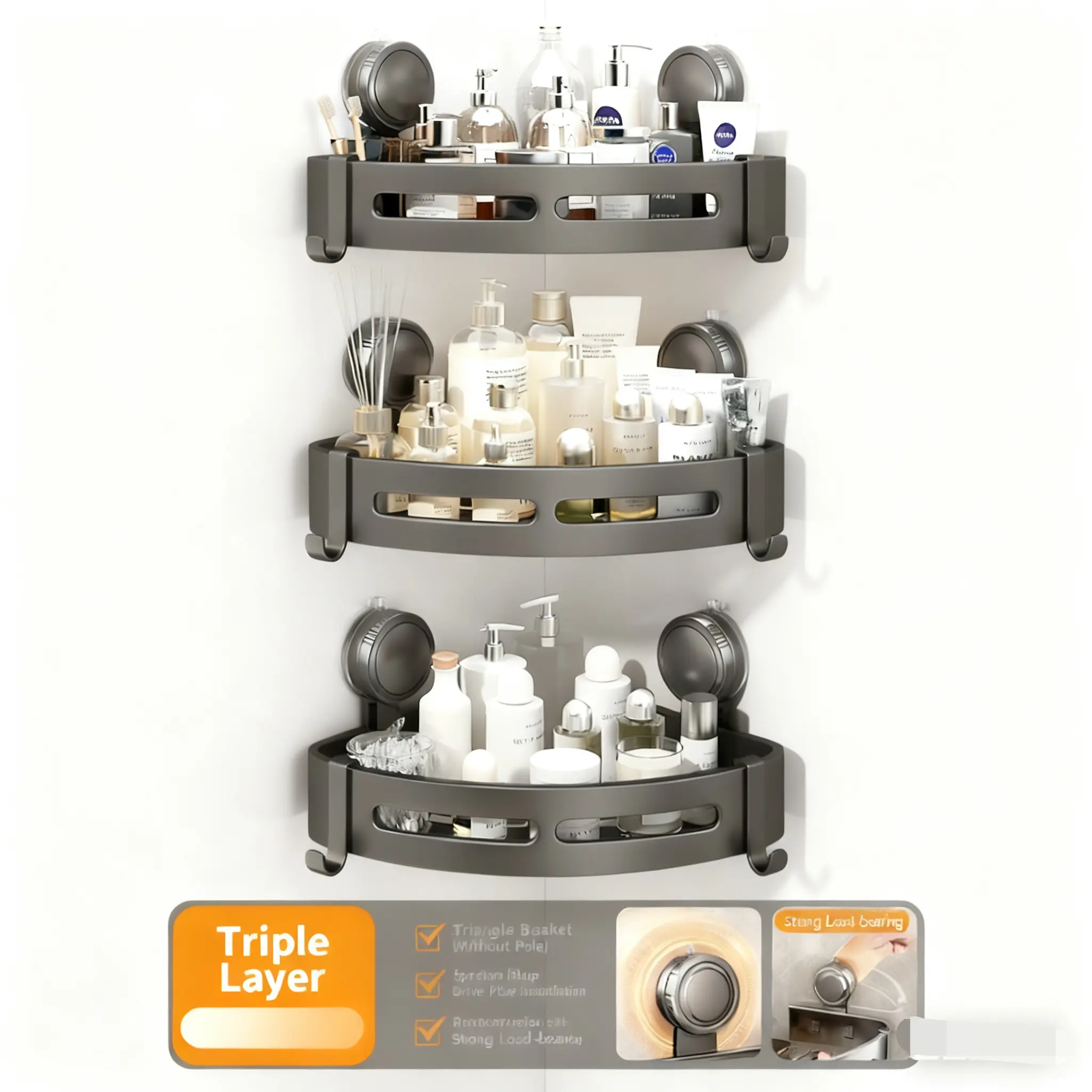 【DealsForYouDays】Shower Caddy 3-Pack, Advanced Rustproof Design, No Drilling Adhesive Shelves, Rack with Soap Holder, Large Capacity Bathroom Organizers and Storage, Wall-Mounted Kitchen & Home Decor-Blak to school gifts