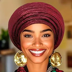 Fashion Simple African Muslim Women Solid Color Lightweight Glitter Turban Cap Headwrap Elegant Minimalist African Muslim Ladies Plain Shiny Turban Hat Headscarf Stylish Solid Color African Muslim Women Turban Cap Comfortable Headwear