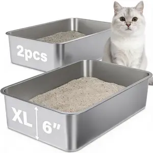 Stainless Steel Litter Box 2 Pack,  Steel Litter Box XL No Smell, Extra Large Metal Litterbox for Big Cat, Multiple Cats, Non Stick, Easy Cleaning