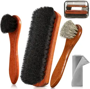4Pcs Shoe Brush, Premium Horse Hair Brush for Leather, Professional Shoe Polish Brush, Long-Lasting Shoe Cleaning Brush, 100 Percent Horsehair Shoe Brush Shine Kit for Cleaning and Polishing Pylevemv