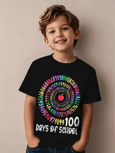 100 Days of School T-Shirt for Boys & Girls - 100 Days Math Number 1-100 Print, Breathable Round Neck Short Sleeve Top, 100 Days Smarter Celebration, Teacher Student Milestone Gift, Summer Casual Wear for (Machine Washable)