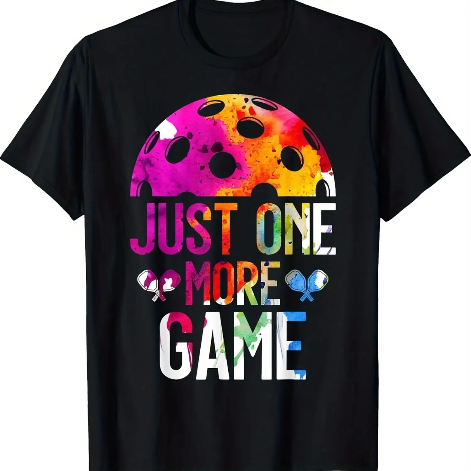 Unisex Pickleball Graphic T-Shirt - Casual Crew Neck, Short Sleeve, Regular Fit, All-Season 3D Print Tee, Black, Sizes S-XXL