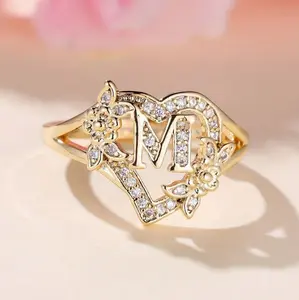 Gold Plated Adjustable Letter M Ring - One Size Fits All, Fashionable Design, Versatile Use sarah kim