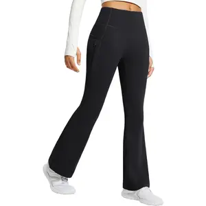 Women's Fleece Lined Pants Water Resistant Winter Thermal Warm Flare Leggings Bell Bottom Yoga Pants with Pockets