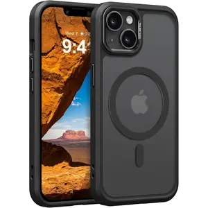 for Magnetic iPhone 13 Case/iPhone 14 Case, [Compatible with Magsafe] Frosted Skin-Feel Durable case for iPhone 13/ iPhone 14 with Anti-Slip Silicone Edge & Metal Camera Lens, Matte Black
