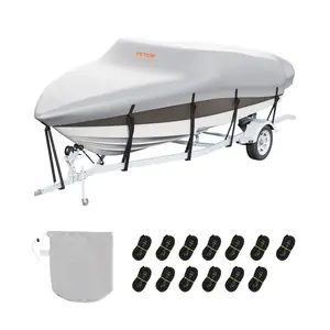 VEVOR Boat Cover,  17'-19' Trailerable Waterproof Boat Cover, 600D Marine Grade PU Oxford, with Motor Cover and Buckle Straps, for V-Hull, Tri-Hull, Runabout, Bass Boat, Fish Ski Boat, Grey