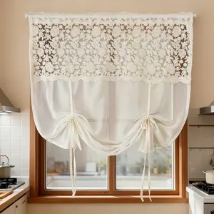 1pc Vintage Lace Floral Sheer Curtain Set, Perfect for Living Room and Kitchen Windows, Home Decor, Modern Boho Style