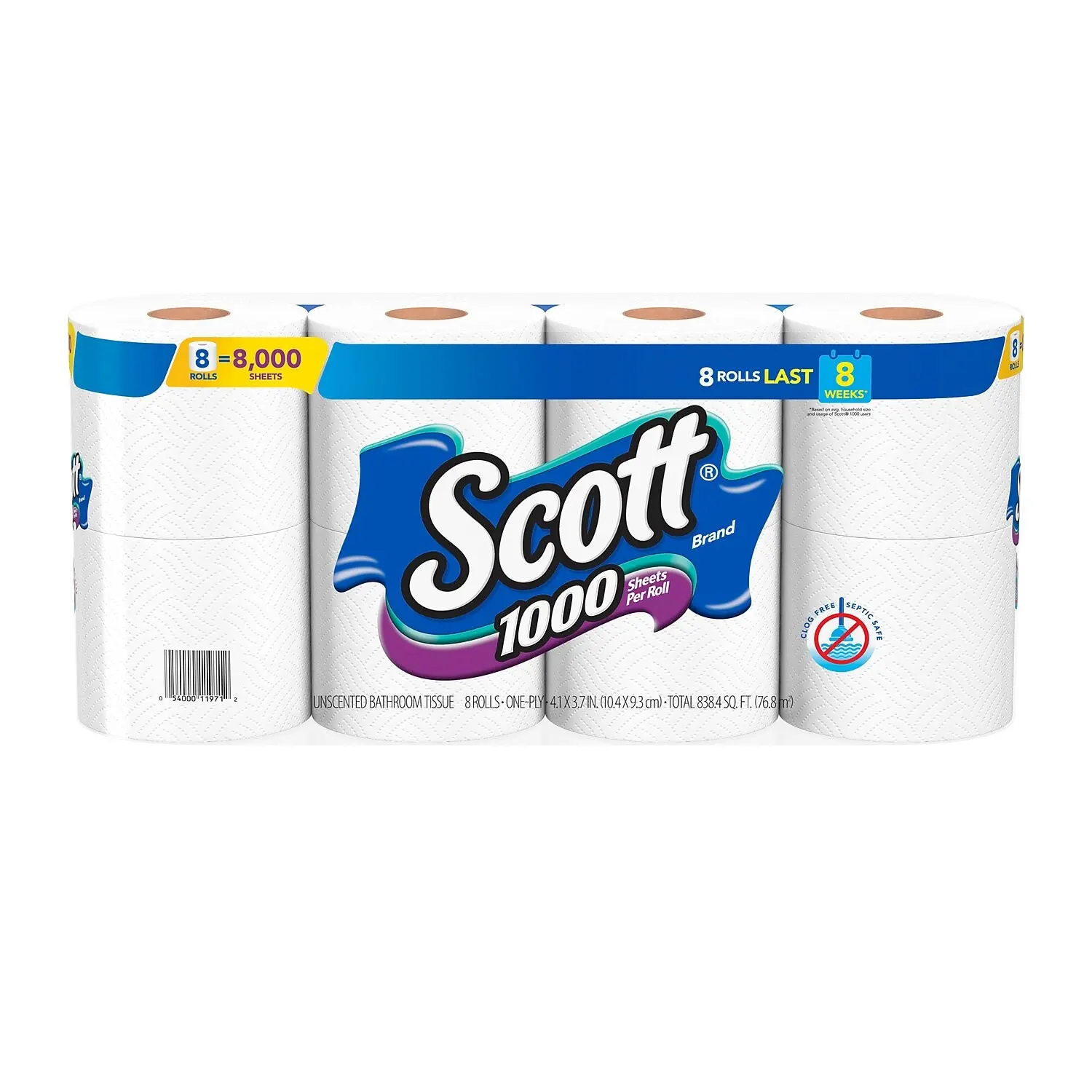 Scott 1000 Toilet Paper - 32 Rolls per Case, 1000 Sheets per Roll, 1 Ply, Septic Safe, White, Value Pack, FSC Certified