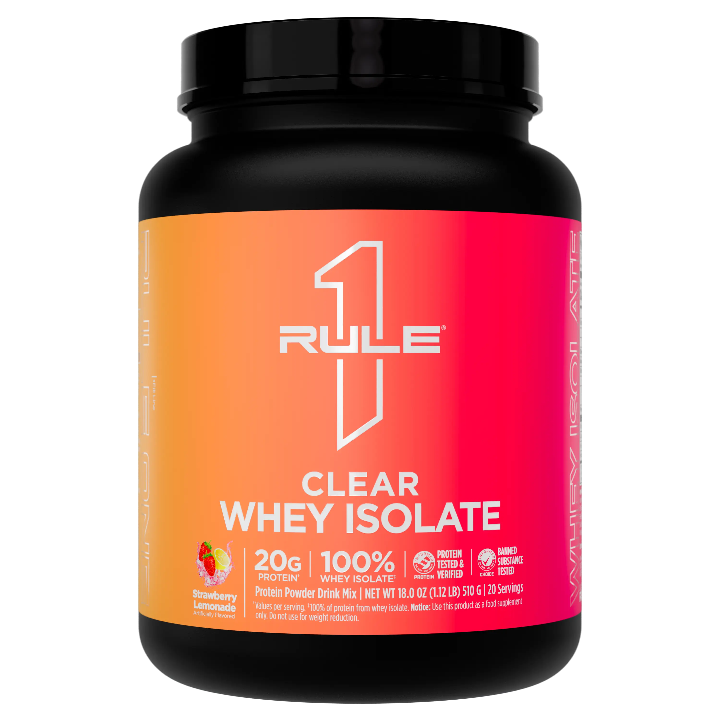 Rule 1 Clear Whey Isolate - 20g All-Whey Isolate Protein Mix, 90 Calories, 0g Sugar, Gluten Free, Easy to Digest, Light and Refreshing Taste, Post Workout Recovery, Daily Nutrition, Made in the USA
