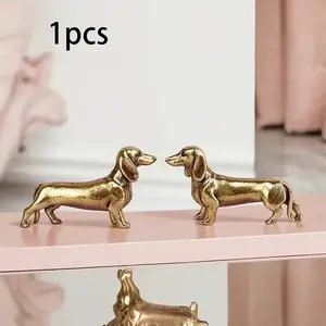 Mini Brass Dachshund Statue Ornament, 1 Count Miniature Dog Figurine, Desktop Decoration Ornament for Home Office, Home Decor