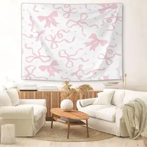 Aesthetic Pink Bow & Star Tapestry,Dreamy Girly Wall Hanging Tapestries,Girly Kawaii Bow Printed Tapestrys for Teen Girl Bedroom,Dorm & Cottagecore Home Decor,Girl Room Accessories,Soft Fade-Resistant Wall Art to Elevate Your Feminine Aesthetic