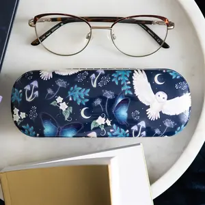 Owl Print Hard Shell Glasses Case - All-Over Night Flight Design, Fashionable Eyewear Accessory