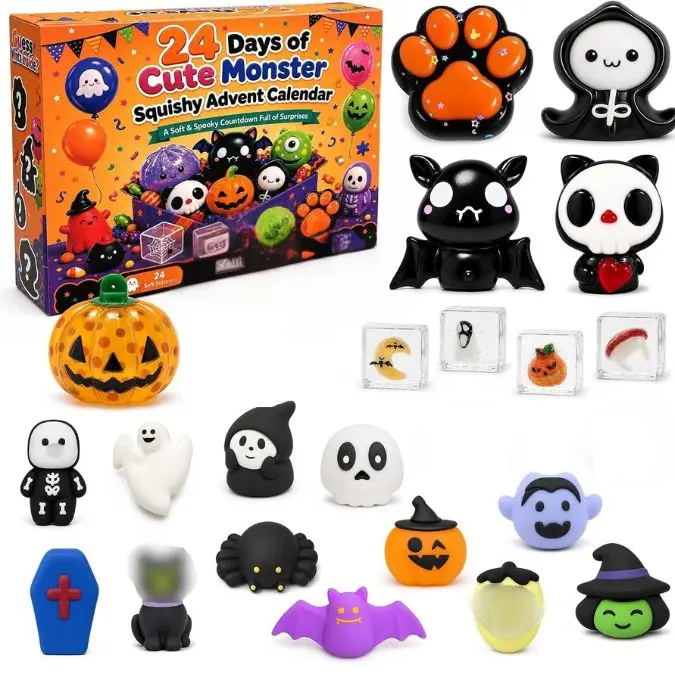 24 Day Halloween Squishy Advent Calendar 2026 for Kids | Multi-Texture Taba Squishies Sensory Fidget Toys, Cute Monster Surprise Countdown Gift for Boys & Girls Ages 6-12