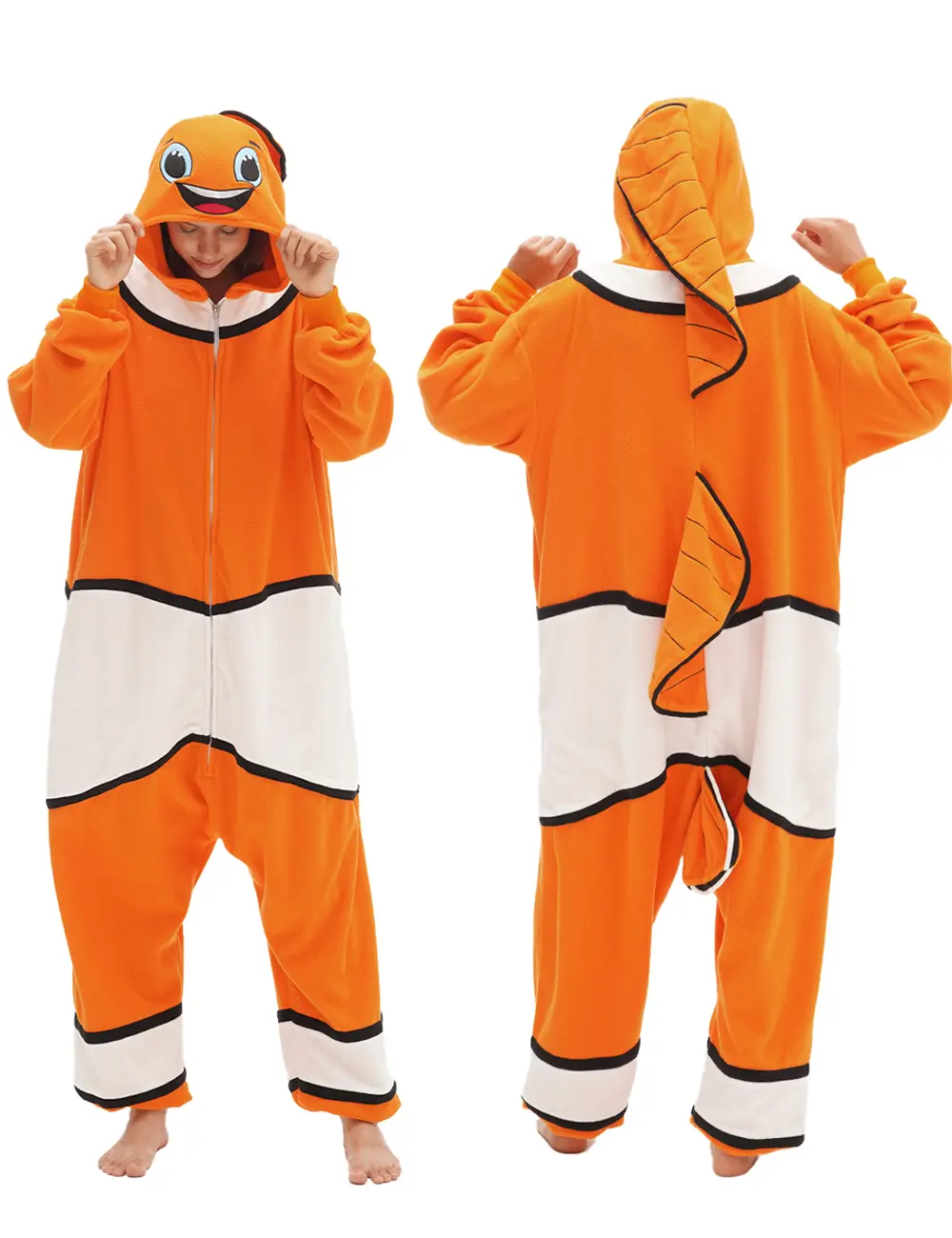 Clownfish Onesie Adult Sea Creatures Costume Animal Cosplay Halloween Costumes One Piece Pajamas for Women
