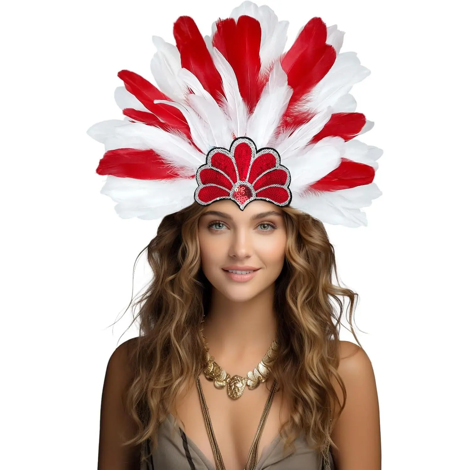 Feather Headdress Crown with Polyester Plumes - Silver Sequined Tiara Design, Showgirl Carnival Party Supplies Accessory for TikTok Shop Black Friday, Accessories