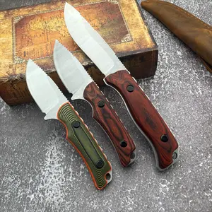 Saddle Mountain 15002 Hidden Canyon Hunter 15017 Outdoor Fixed Blade Knife 8Cr13MoV/CPM-S30V Teardrop Blade Stable Wooden Handle with Leather Sheath Camping Emergency Fishing Scenarios Men's Gift  Multi-Functional Tool fruit knife