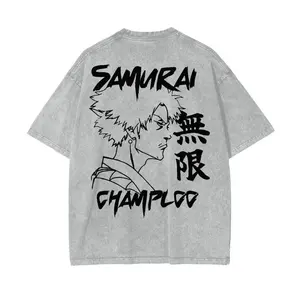 Mugen Premium Anime T-Shirt | Vintage Washed Streetwear | Samurai Champloo Oversized Tee | Grey Man Menswear
