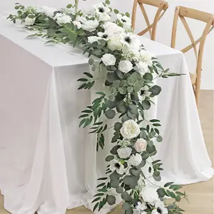 8FT Eucalyptus and Willow Leaf Garland with Artificial Flowers Fake Flower Peony Rose Vine Greenery Decorative Wall Hanging Plant for Spring Wedding Arch Backdrop Door Arrangement Party Decor