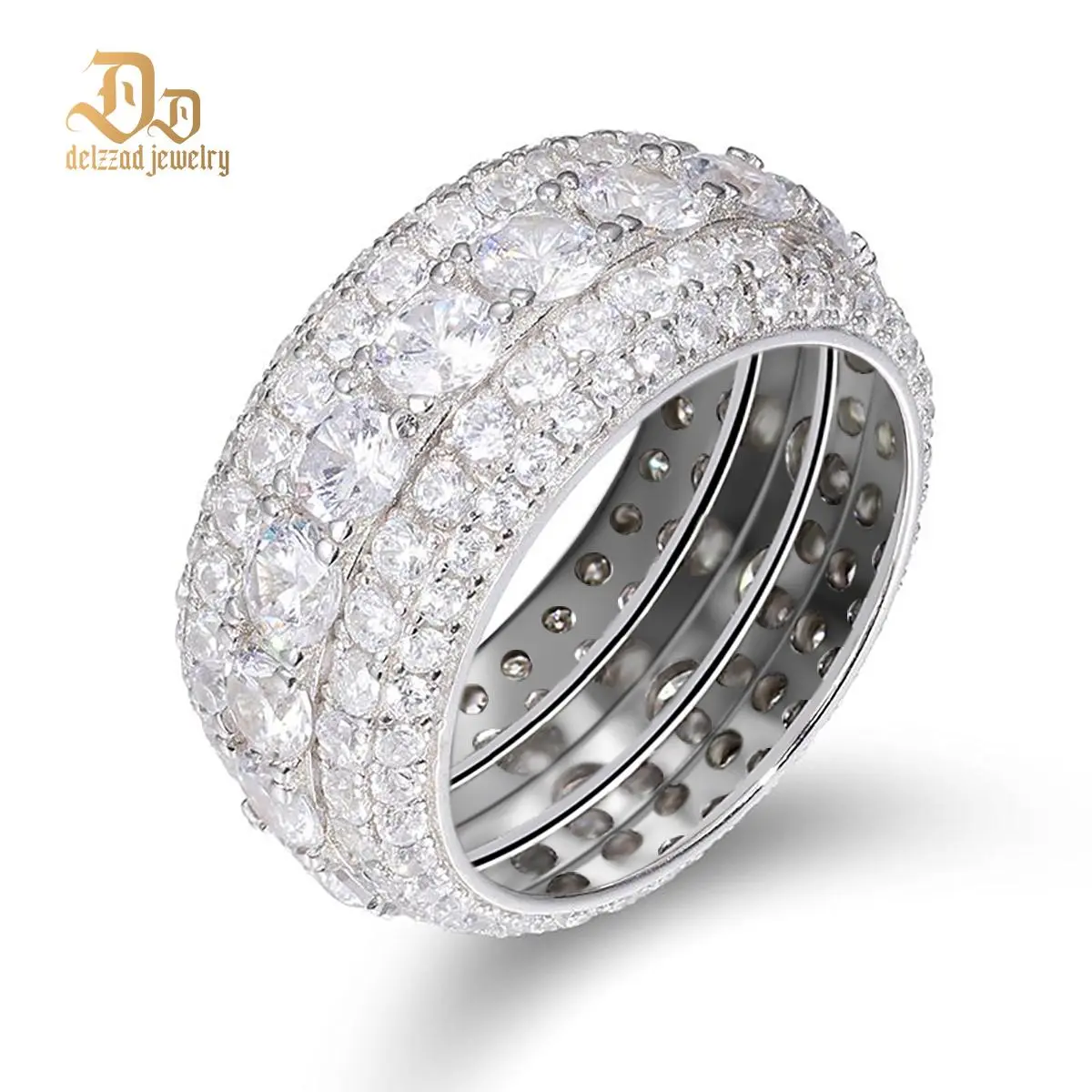 Delzzad Layered Eternity Ring Lab-Created Moissanite Ring S925 Sterling Silver Moissanite Jewelry Perfect Christmas Gift