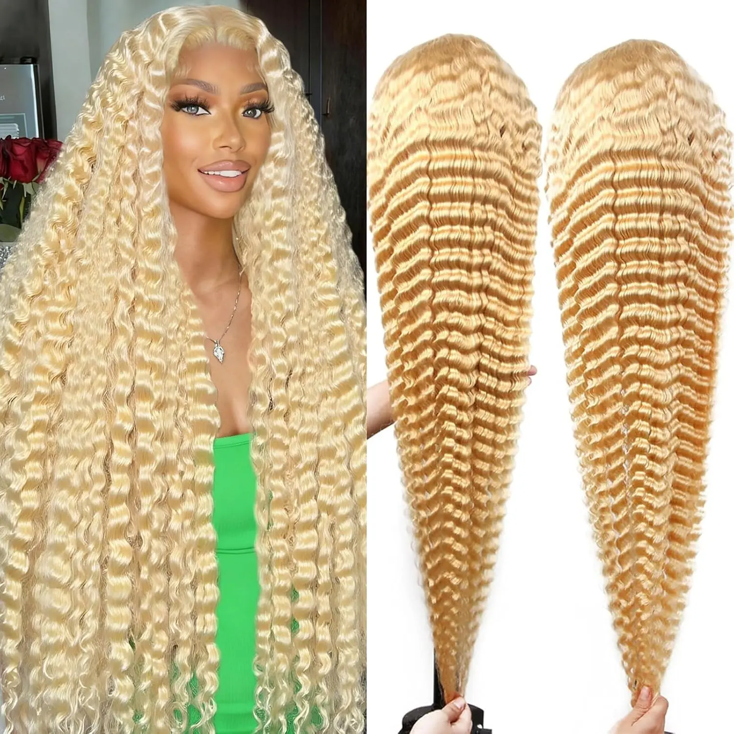 13x6 28inch 613 Lace Front Wig Human Hair Blonde Wig Human Hair 613 Deep Wave 13x4 HD Blonde Lace Front Wigs 200% Density Free Part 613 Wig Deep Wave Pre Plucked with Baby Hair