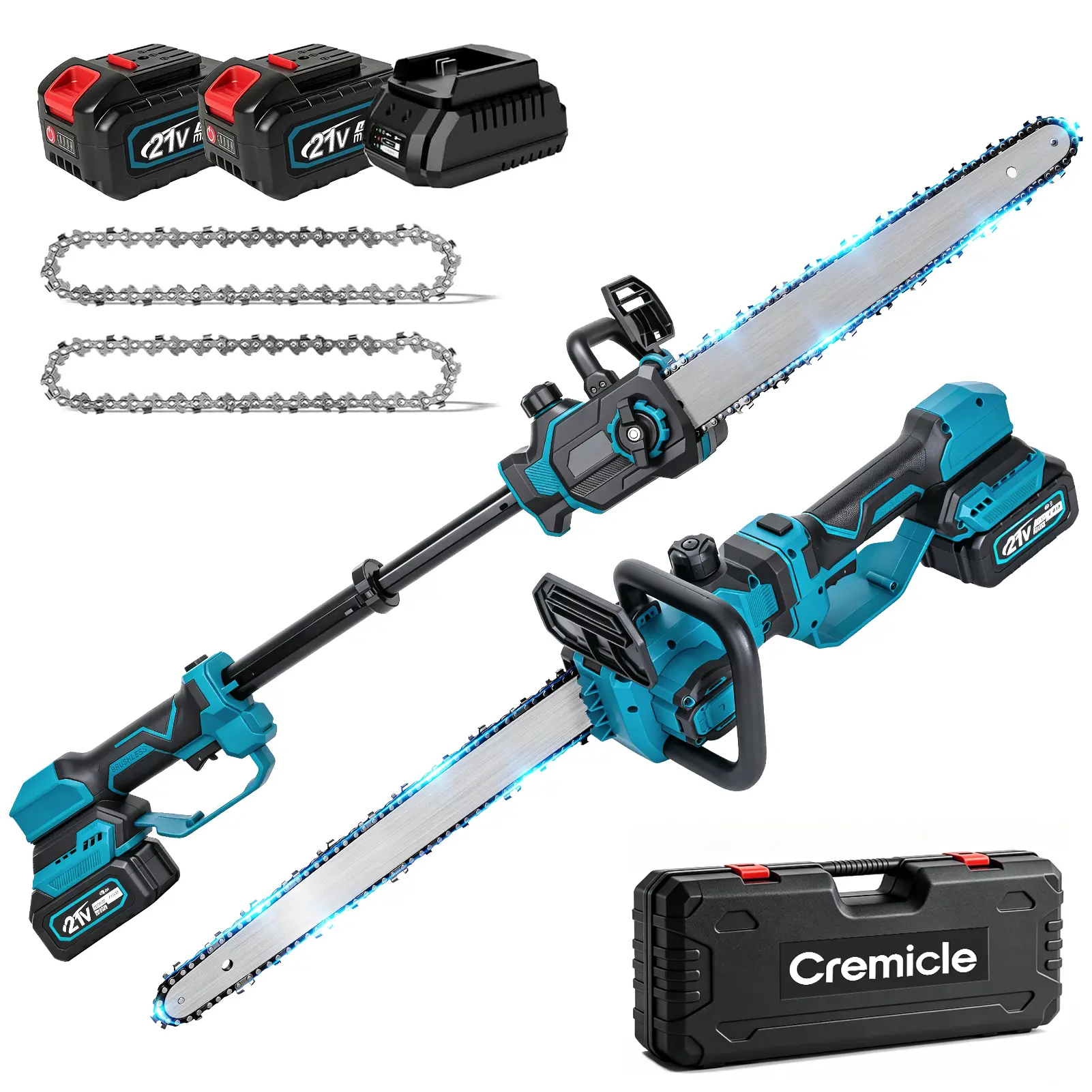 12" Cordless Electric Chainsaw with Extension Pole,2×4.0Ah Battery Charger | Brushless Telescopic Chainsaw;Auto Oiler;for Wood Cutting, Tree Trimming, Branch Pruning; Cordless Electric Chainsaw