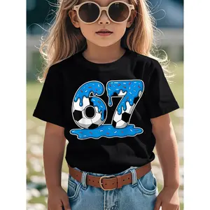 Six Seven Boys' Soccer Graphic T-Shirt - Moisture-Wicking & Sweat-Wicking Athletic Tee with Number 67 Jersey Design, Breathable Short Sleeve Round Neck for Soccer Training, Outdoor Play & Casual Wear - All-Season Fit for (Easy-Care Durable Fabric)
