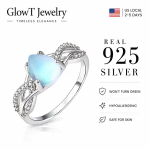 S925 Sterling Silver Blue Moonstone Heart Ring - Eternity Love Symbol Infinity Band with Lunar Crystal & Sparkling Accents, Meaningful Witchy Ring for Weddings, Anniversaries & Spiritual Occasions