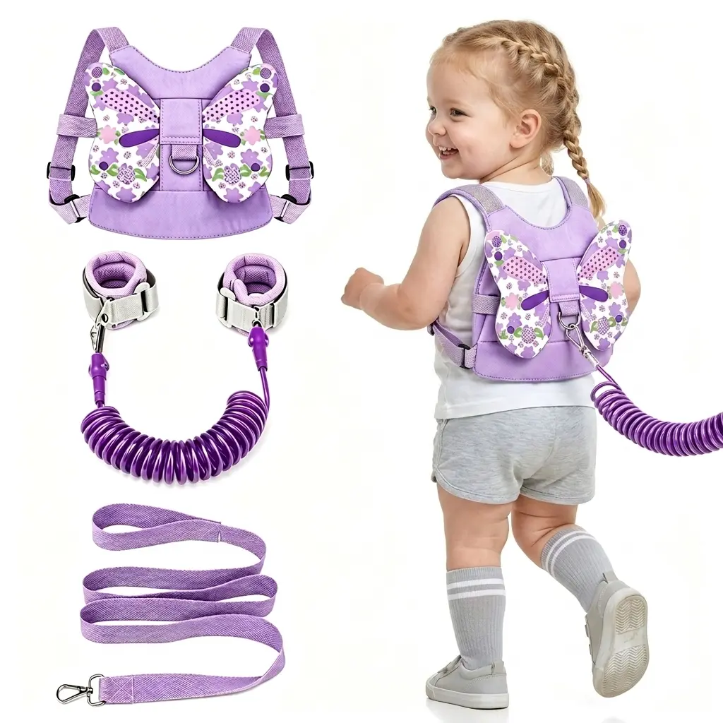 Cute Butterfly Child Harness Leash with Anti-Lost Wrist Link, Outdoor Walking Assistant Tether Strap, Mother's Day Gift for Toddler Girls