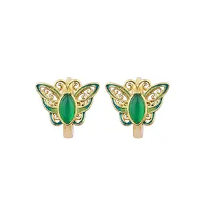 Jade earring ,retro and elegant butterfly ,for rich for charmful ,green nateral jade  ,For Women Jewelry Gifts,Green Sterling Silver