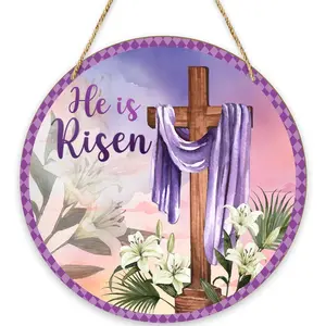He is Risen Easter Door Decorations, Religious Easter Decorations for Home, Welcome Sign for Front Door, Christian Home Sign Gifts -03