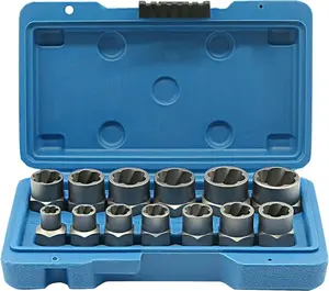 13 count Screw Extractor Set, Easy Out Bolt Extractor Kit with Bottom 3/8Inch Drive, Multi-Spline Extractors for Removing Damaged Broken Rounded Off Bolt & Nut Remover Set