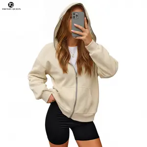 TRENDY QUEEN AUTOMET Women's Zip Up Hoodie with Mesh Eyeholes Oversized Fleece Jacket Cozy Sweatshirt for Fall & Winter Fashion
