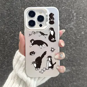 Cute Black Cat Pattern Shockproof Phone Case for iPhone 7 8 X Xsmax 11 12 13 14 15 16 Pro Max Plus Protecitved Cover Affordable Anti-Fall Coquette Y2k