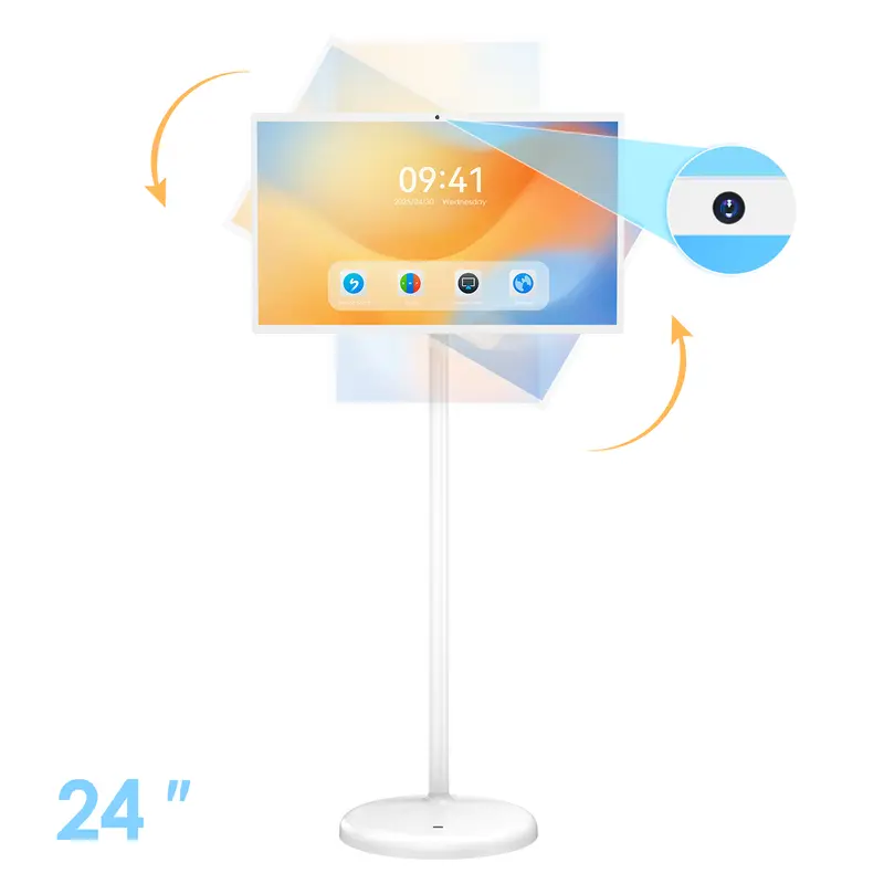 MWE 24 32 43 Inch Portable TV Smart Touch, 4K Rotatable TV LCD Display with Wires plugged in use, Android OS, Touch Screen, Type-C, USB, HDMI Port, on Wheels