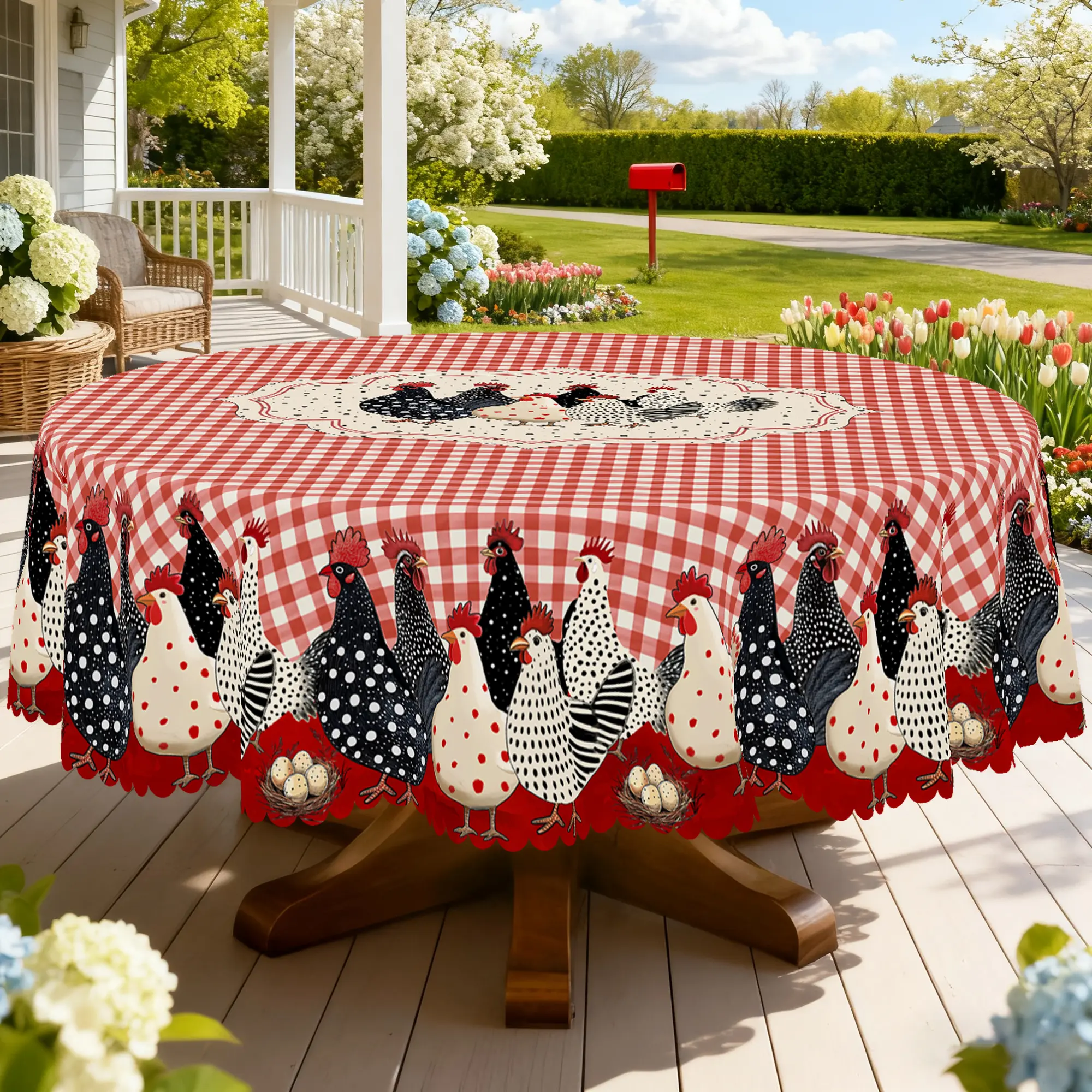 BOOPBEEP Rooster Print Self-Adhesive Tablecloth, Rustic Farmhouse Kitchen Linen Home Decor, Multi-Size Rectangular/Round Dining Cover (55x70 inches/60x120 inches), Ideal for Brunches, Birthday Party Decorations Gift
