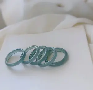 Genuine Burmese Jadeite Ring, Light Blue Jadeite Band, Icy Myanmar Jadeite Band