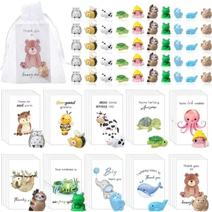 50 Set Employee Appreciation Gifts Bulk for Coworkers Thank You Staff Teacher Appreciation Bulk Resin Animal Gift Set with Inspirational Note Cards