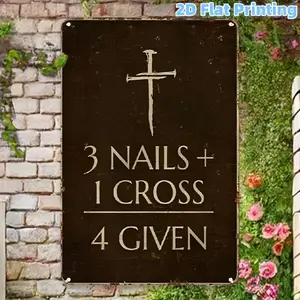Room Decor 1pc Christian Faith Iron Sign, "3 Nails + 1 Cross = 4 Given" Engraved Metal Plaque, 12x8 Inches, Religious Wall Decor, with Spiritual Home Accent for Easter Holiday Gift