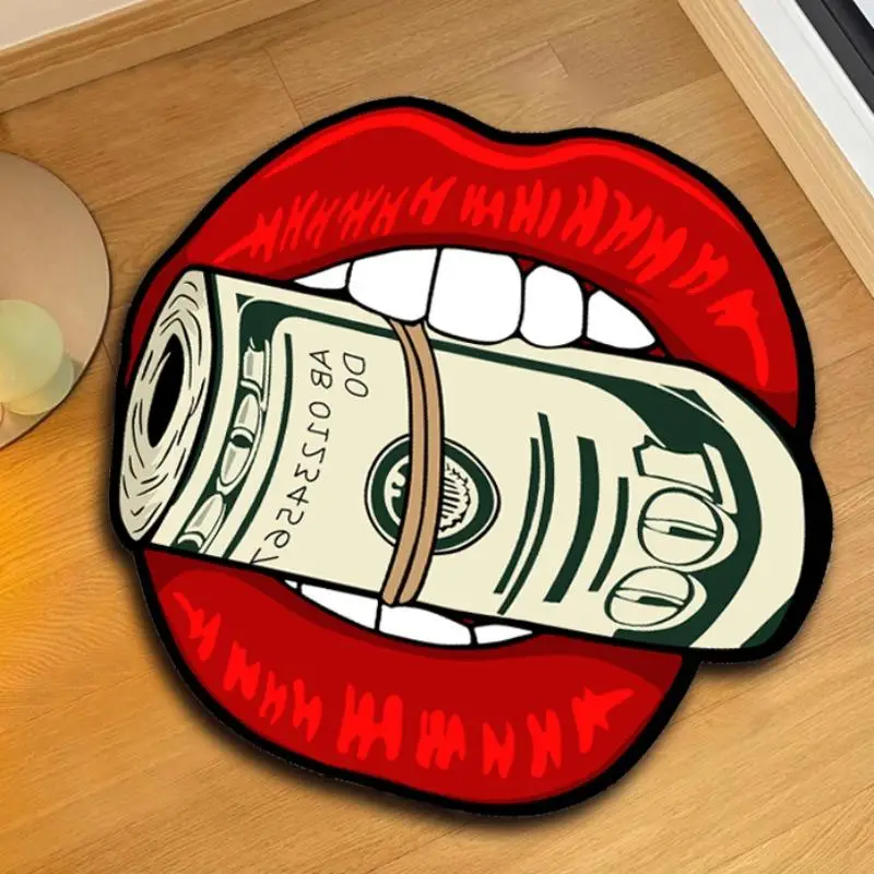 Abstract Lips Dollar Bill Decor Carpet, Soft Non-slip Plush Rug, Decorative Area Mat for Living Room Bedroom Kitchen, Home Decor, Summer Fathers Day G