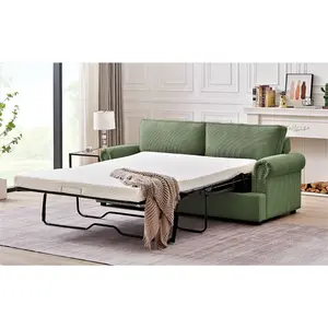 76'' Slipcovered Corduroy Sleeper Sofa, Pull Out Mattress