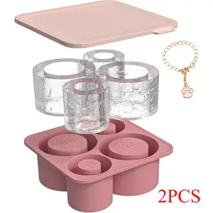 Buy 1 Get 1 free Large Silicone Ice Cube Trays for Freezer with Lid for 20-40oz Stanley Cup IceFlow - Ice Mold - Reusable Ice Cubes Mold with Lid for Stanley Cup Accessories BPA Free,Dishwasher Safe (Pink)