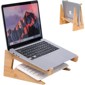 Vertical Wooden Bamboo Laptop Stand for Desk, Fits 13-18.6in, Universal Compatible with Most Laptops