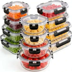 12 Pack Glass Bowls with Lids, Airtight Glass Meal Prep Containers, 3 Shapes for Office Lunches & Leftovers, Microwave & Freezer Safe, BPA-Free