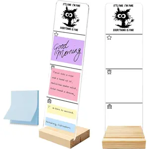 Memo Board with Removable Wooden Base Acrylic Portable Sticky Note Holder, It's Fine I'm Fine Everything is Fine Logo Office Desk Set Sticky Notes 100 Sheets